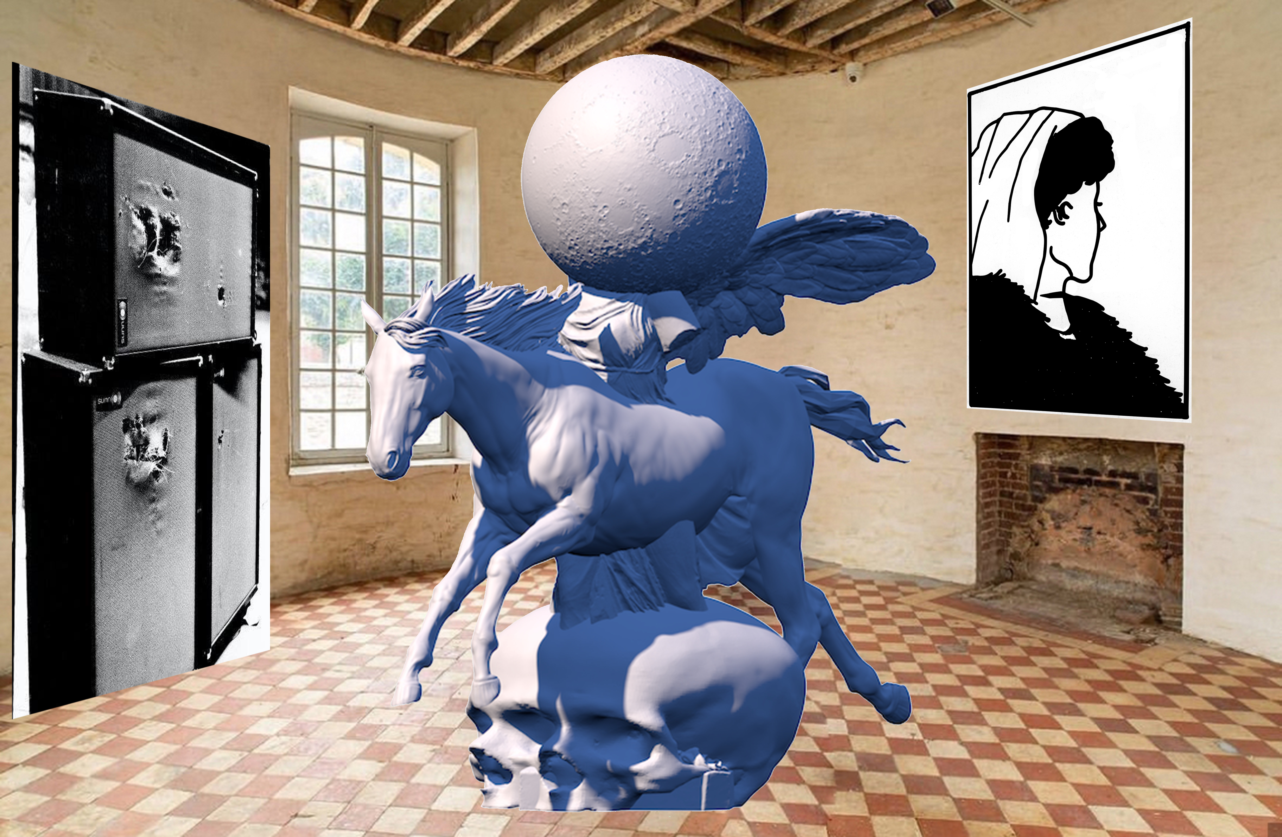 darkpegasusvictory at chateau de boisgeloup secret picasso studio with Jimi Hendrix sunn O))) destroyed stacks and young woman old hag optical illusion